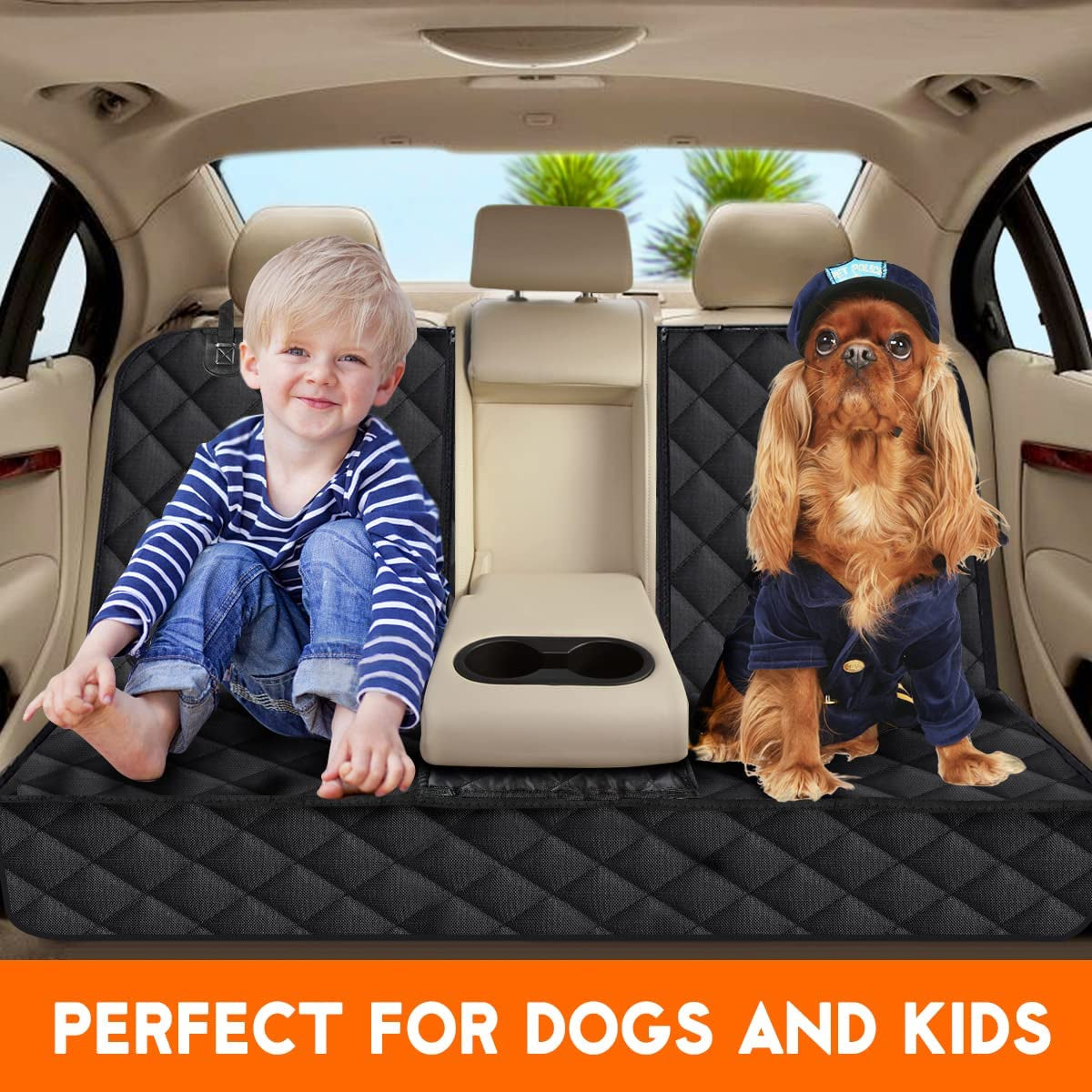 Dog Car Seat Cover - Waterproof, Non-Slip Back Seat Protector for Dogs, Universal Fit for Cars, Trucks & SUVs, Compatible with Middle Armrest - Black